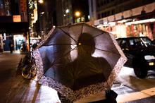 New York, rain, umbrella