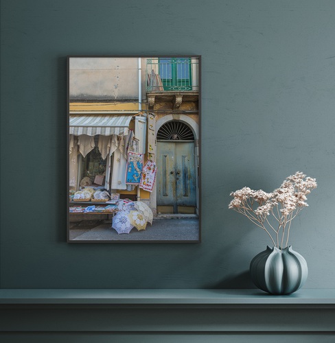 Mockup poster frame close up on wall with decor, 3d render. template, blank, color, pattern, space, empty, interior, minimalism, rea.