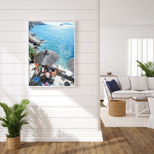 Hampton style living room interior with frame mockup, 3d render. template, basket, blank, color, cozy, australian, couch, american, inter.