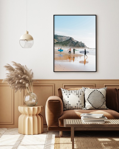 mock up poster frame in modern interior background, living room, Scandinavian style, 3D render, 3D illustration. studio, furniture, portfolio, 3d illustration,