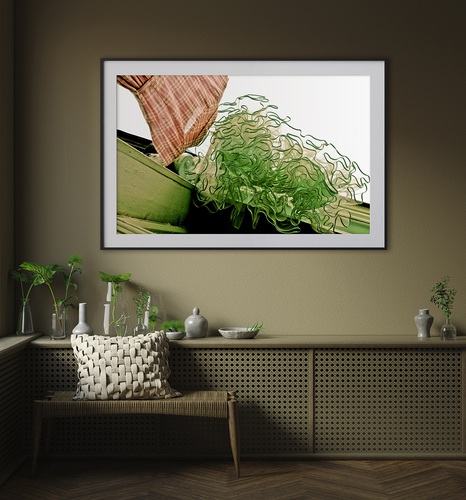 Wall, frame mock up in dark minimalist interior close up, 3d render. template, blank, pattern, space, empty, interior, 3d, rustic, decor, furn.