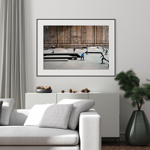 Modern interior, natural pastel colors room background with poster mock up, 3d render. frontal, cozy, trend, couch, simple, nordic, branch, space, empty,