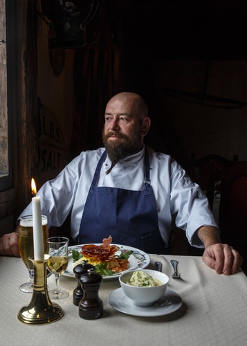 Jérôme Douay, the chef at Børsen Spiseri Restaurant, Svolvaer, Lofoten Islands, Norway.. portrait, person, chef, cook, Børsen, Spiseri, Restaurant,. Norway,