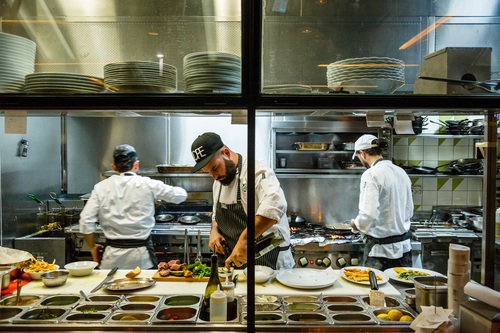 The kitchen at HaShulchan restaurant, Tel Aviv, Israel.. HaShulchan, Israel, restaurant. Israel, Tel Aviv